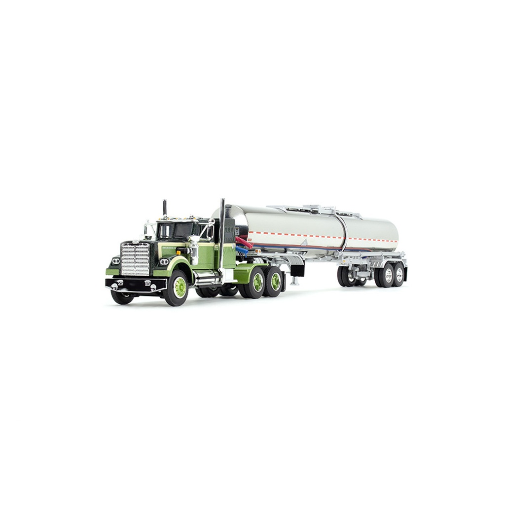  Mô hình xe DCP 1:64Dark Green/Olive White Western Star 4900 With 36" Vintage Sleeper & Brenner Chemical Tank Trailer 60-1640
